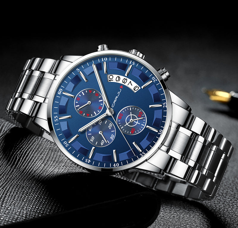 CRRJU 2261 Men Calendar Fashion Dial Simple Needle Full Steel Strap Luminous Display Quartz Watch