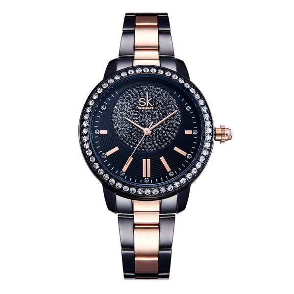 SKENGKE SK K0075 Fashion Women Crystal Ladies Dress Stainless Steel Quartz Watch