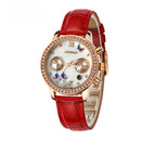 SINOBI 6556 Crystal Case Butterfly Women Leather Strap Ladies Dress Quartz Watch