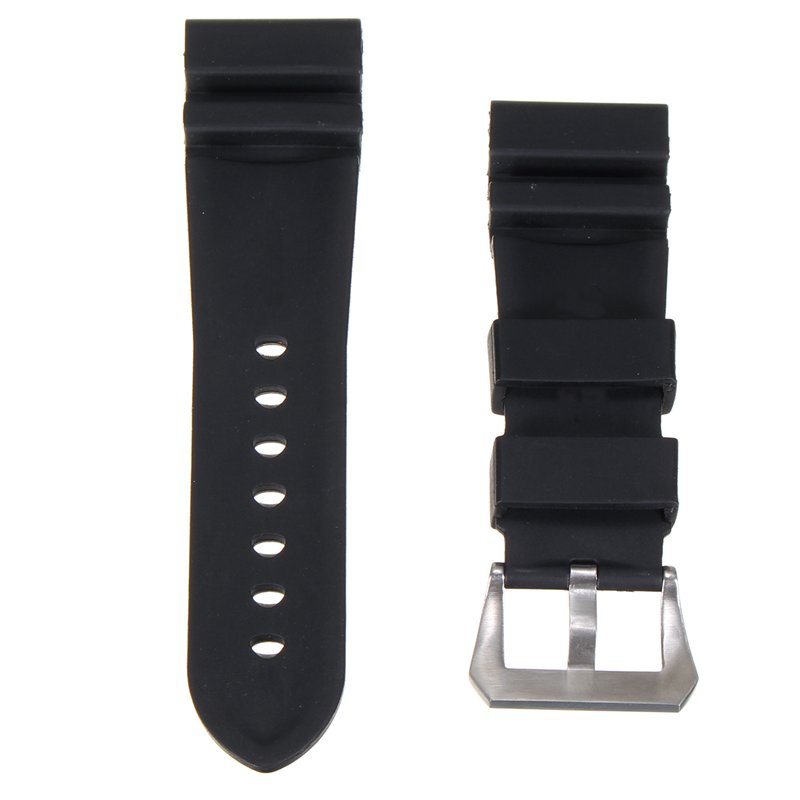 26mm Black Rubber Watch Strap Replacement Wristband With Buckle for PAM Watch