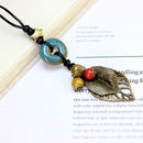 Ethnic Pendant Handmade Beads Necklace Leaves Charm Necklace Vintage  Jewelry for Women