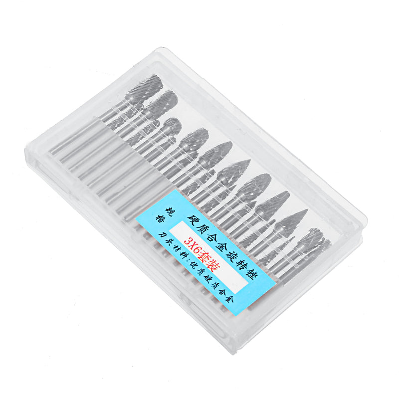 20pcs Solid Carbide Rotary Burrs Drill Bit Tungsten Steel Double Cut Grinder Shank Rotary File