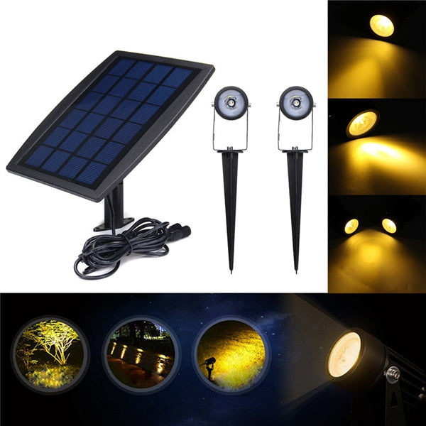 Solar Powered Two Spotlights LED Waterproof Outdoor Garden Lawn Yard Porch Walkway Lamps
