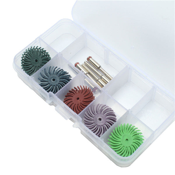 30pcs 25mm Radial Bristle Disc Brushes 80-1000 Grit with 5pcs Mandrel Rotary Adapter