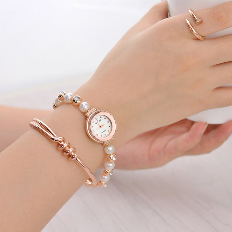 Fashion Diamond Elegant Pearl Lady Bracelet Watch Women Quartz Watch