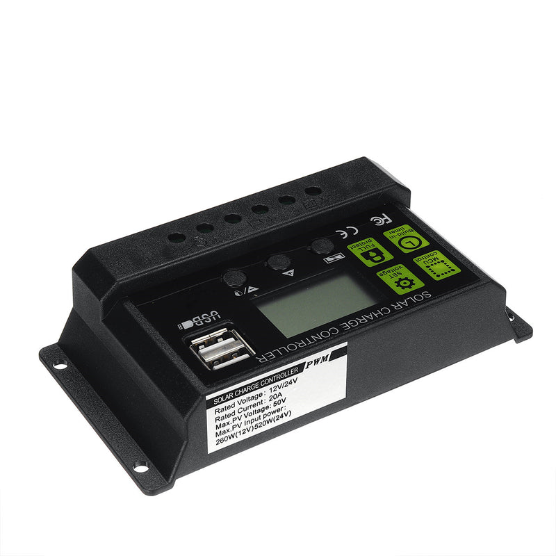 PWM 20A 12V/24V Auto Solar Panel Solar Charge Controller Battery Charge Adapter LCD USB
