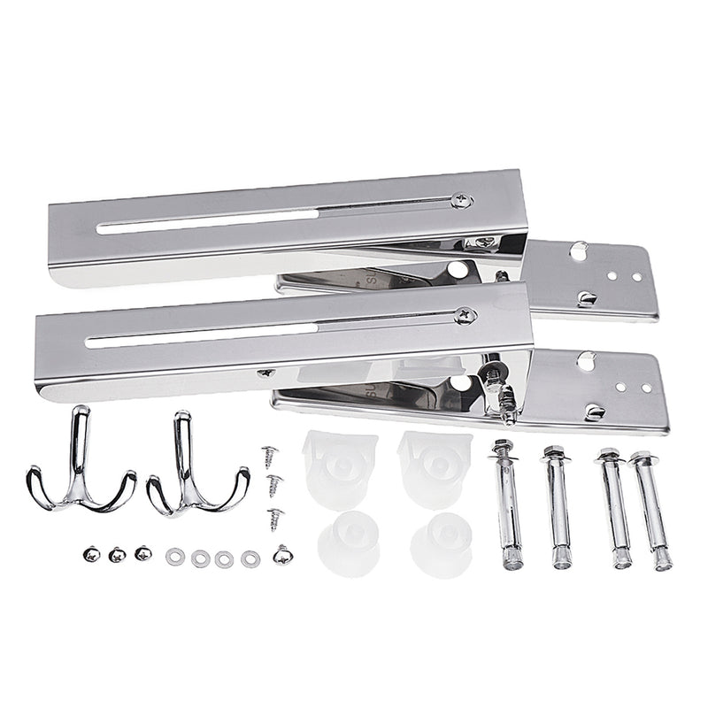 304 Stainless Steel Microwave Oven Rack Retrackable Foldable Wall Mounted Stand Kitchen Storage Rack Bracket With Two Removable Hooks