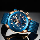 CRRJU 2219 Men Chronograph Luminous Display Full Steel Strap Fashion Blue Dial Quartz Watch
