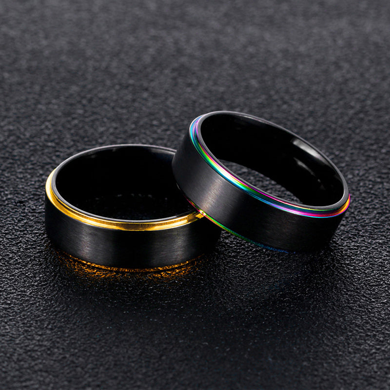 Trendy Black Titanium Steel Simple Style Colorful Plating Men Finger Ring Valentine's Day Gift