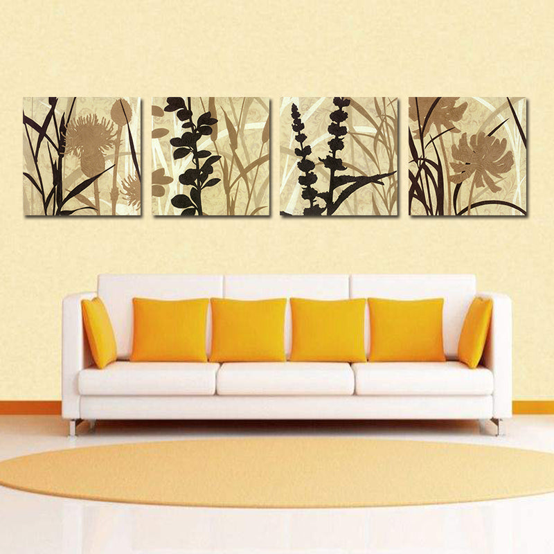 Miico Hand Painted Four Combination Decorative Paintings Botanic Grass And Flower Wall Art For Home Decoration