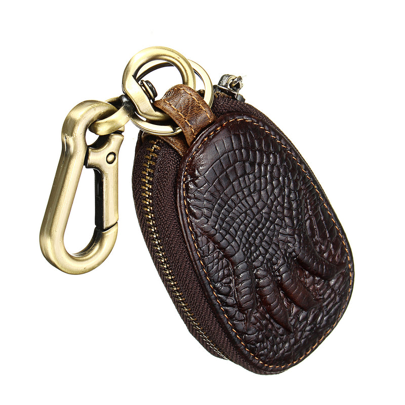 Car Remote Keychain Holder Case Bag Cowhide Leather Crocodile Claw Zipped Purse