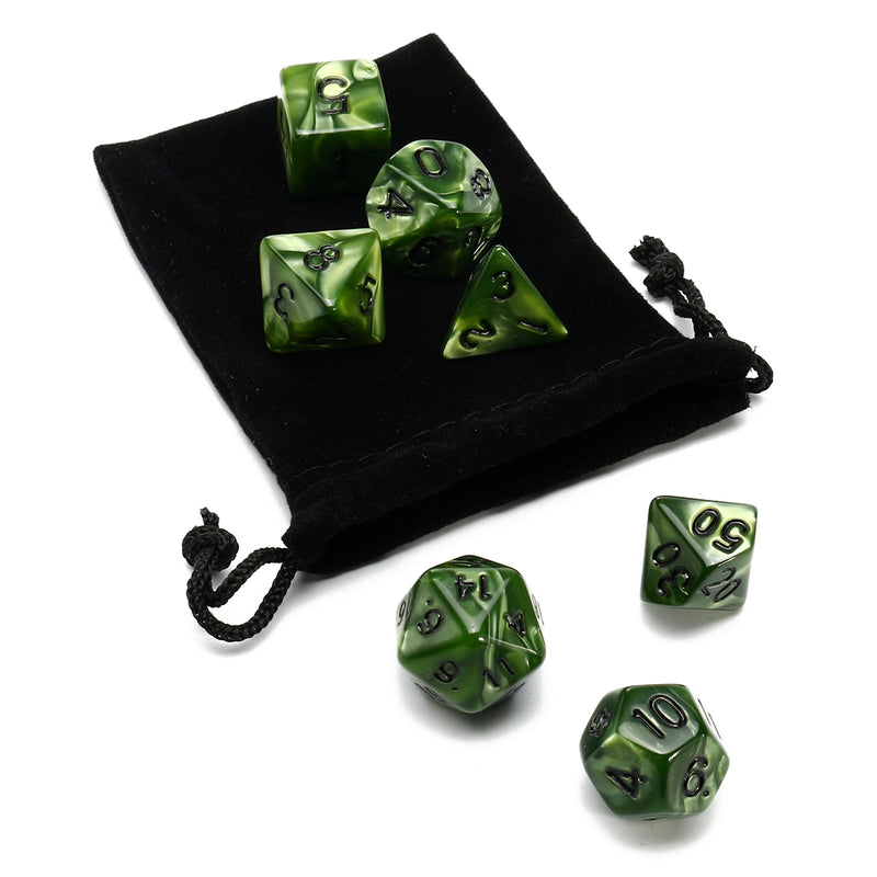 7 Piece Polyhedral Dice Set Multisided Dice With Dice Bag RPG Role Playing Games Dices Green