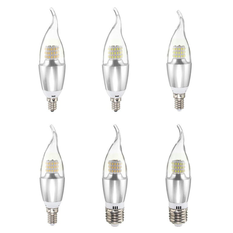 Dimmable E27 E14 E12 7W 60 SMD 3014 LED Pure White Warm White Sliver Candle Light Lamp Bulb AC110V