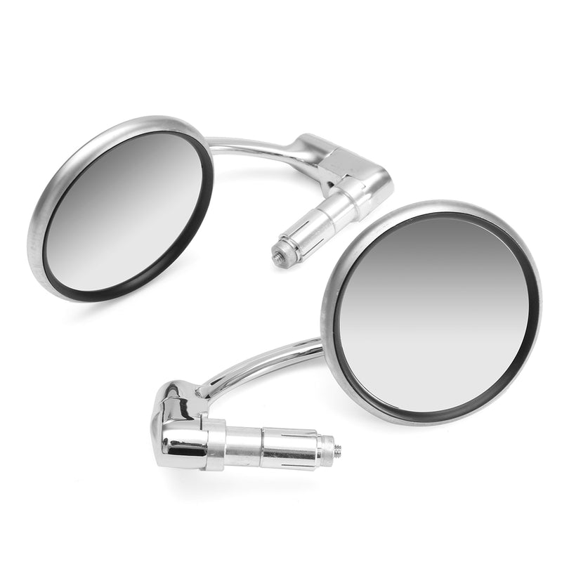 7/8inch Motorcycle Handlebar End View Metal Mirrors 360 Rotation Cafe Racer Chrome
