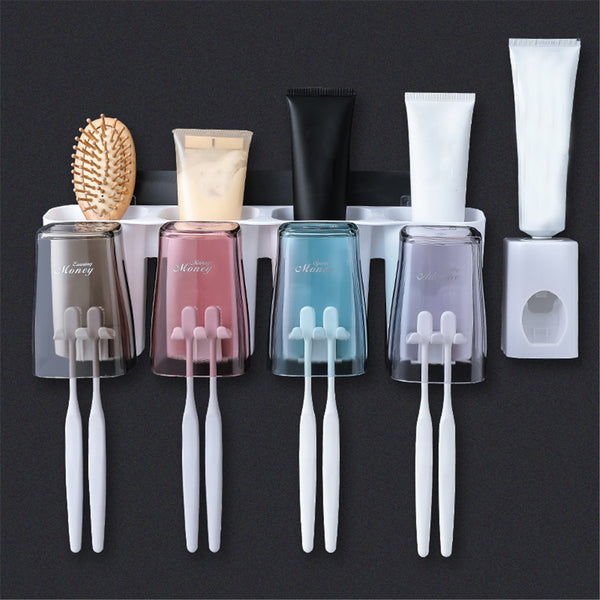 Toothbrush Holder Bathroom Accessories Set Wall Colorful Cup Toothbrush Holder automatic Toothpaste Squeezer
