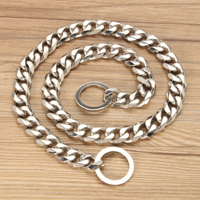 Silver Cuban Curb Link Stainless Steel Dog Chain Pet Training Collar Choker Dog Traction Rope