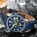 MINIFOCUS 0288G Fashion Business Men Watch Waterproof Luminous Leather Strap Quartz Watch