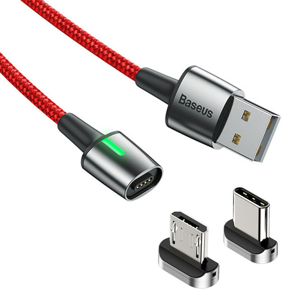 Baseus Zinc Alloy Braided Magnetic Micro Type-C USB 3A 2.4A Fast Charging Data Cable for Samsung Xiaomi Huawei