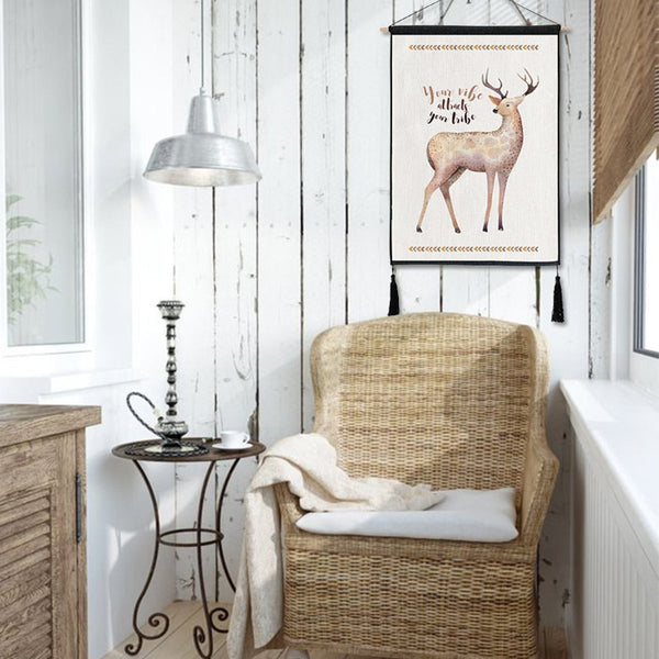 Elk Colorful Cotton Animal Wall Tapestry Painting Home Office Art Hanging Decorations