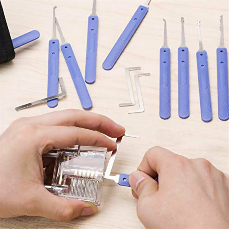 18 Locksmith Tools Practice Transparent Lock Kit With Broken Key Extractor Wrench Tool Removing Hooks Hardware Lock Picks