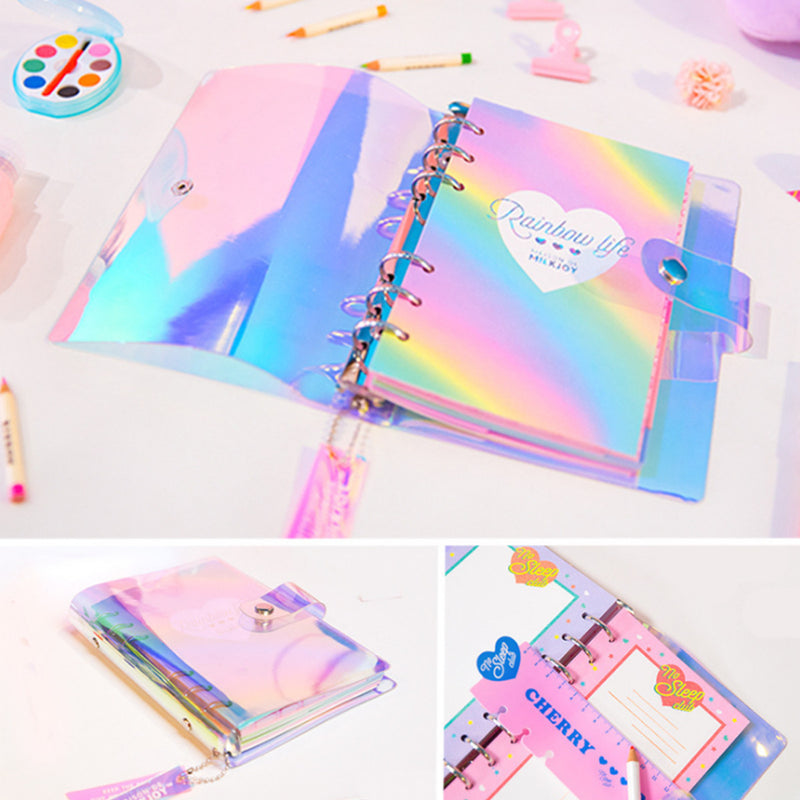 Spiral Notebook Planner Organizer Dividers Agenda Weekly Personal Travel Diary Journal Laser Transparent Rainbow Note Books