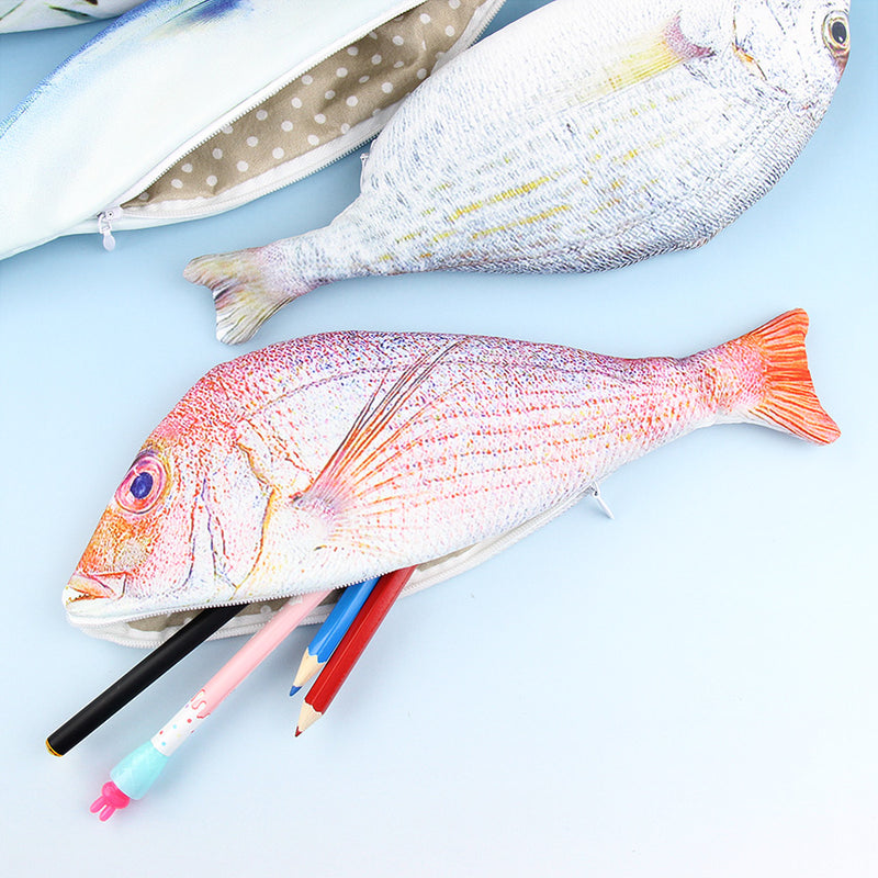 WAM PC-07 Fish Pencils Case Cute Simulation Cloth Plush Fish Pen Box Large Capacity School Stationer
