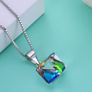 925 Sterling Silver Colorful Shining Cube Crystal Necklace Silver Charm Necklace for Women