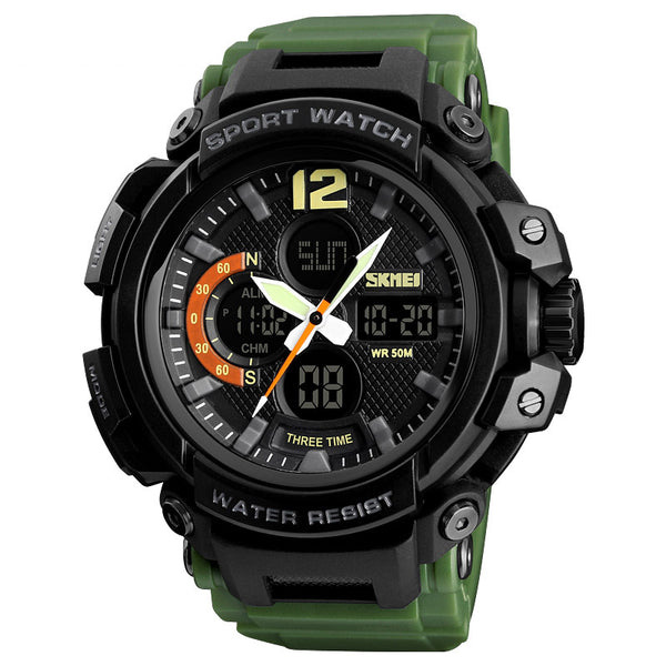 SKMEI 1343 Digital Watch Dual Display Chronograph 3 Time Waterproof Alarm Digital Quartz Wrist Watch