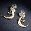 Trendy Sun Moon Star Big Ear Drop Earring Purple Rhinestone Earrings For Women