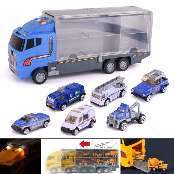 3 Types Toys Military City Polic Transport Truck with 6 Mini Cars Play Set Carrier Lorry For Kids Toy