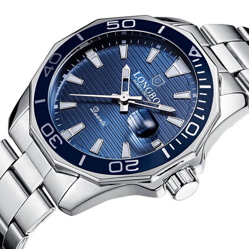 LONGBO 80512 Polygon Dial Simple Full Steel Men Luminous Display Quartz Watch