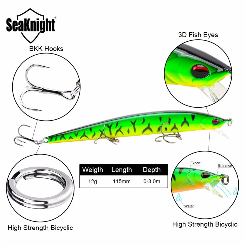 SeaKnight SK019 1PC 12g 115mm 0-3.0m Depth Fishing Lure Minnow Floating Hard Bait Fishing Tools