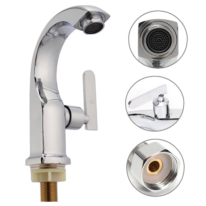 Chrome Finish Single Lever Home Bathroom Basin Faucet Spout Sink Cold Water Tap