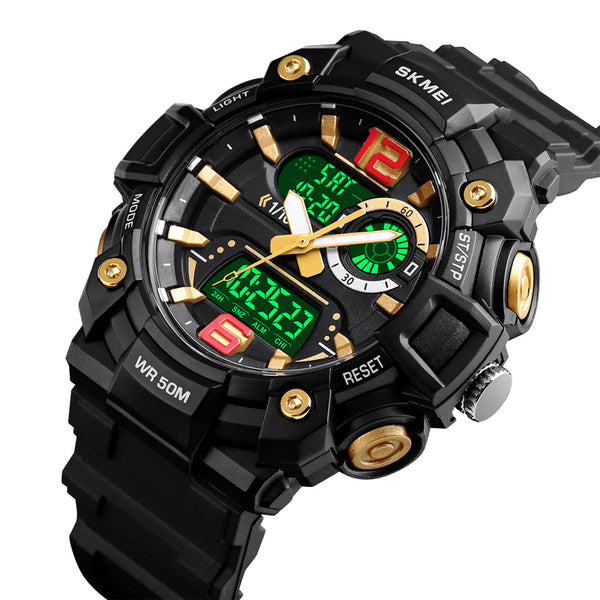 SKMEI 1529 5ATM Waterproof Luminous 3 Time Multi-Function Back Light Dual Display Men Watch Digital Watch