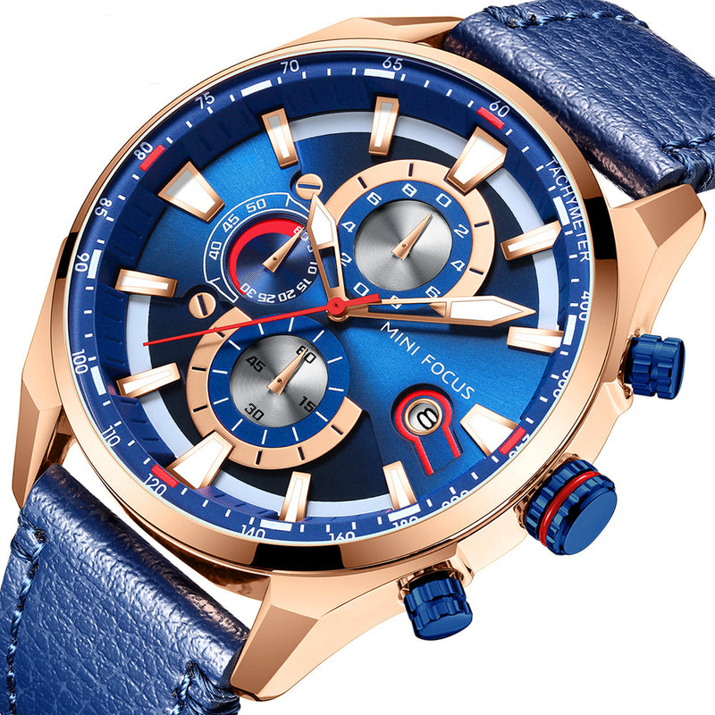 MINIFOCUS 0202G Fashion Business Men Watch Waterproof Leather Strap Large Dial Male Quartz Watch