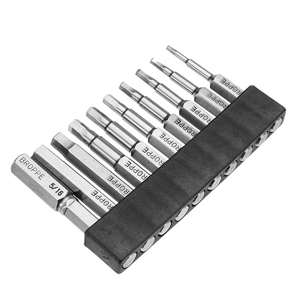 Broppe 10pcs SAE 5/64-5/16 Inch Hex Head Screwdriver Bit 1/4 Inch Hex Shank Magnetic Screwdriver Bit