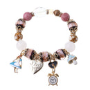 Bohemia Crystal Glass Beaded Bracelet Heart Clock Charm Bangles Hand Chain for Women