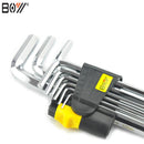 BOY 6205 9Pcs 1 Set Hex Key Wrench 1.5/2/2.5/3/4/5/6/8/10mm Hand Tool Ball Point End Silver Tone