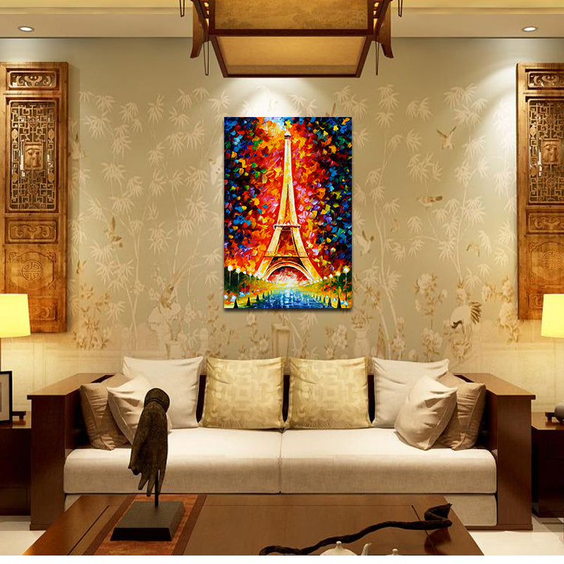 Miico Hand Painted Oil Paintings Eiffel Tower Scenery Wall Art For Home Decoration