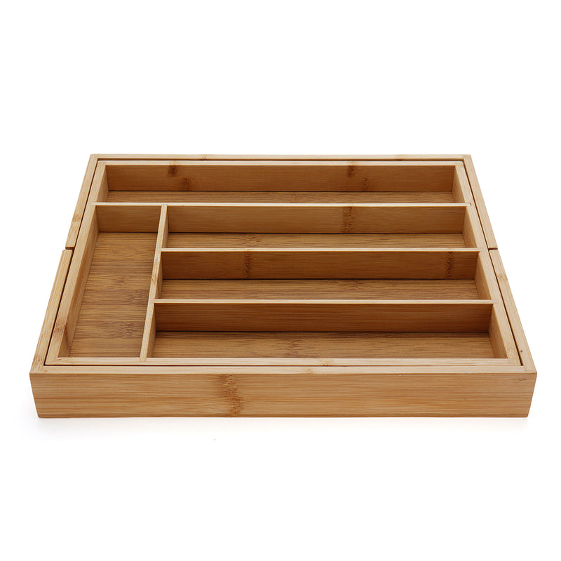 Bamboo Expandable Wooden Cutlery Tray Holder Tidy Retractable Drawer Organizer Kitchen Storage Container