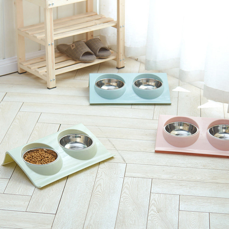 Stainless Steel Double Food Bowl Pet Puppy Cat Food Water Dish Feed Feeder