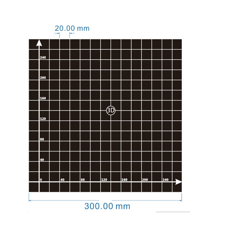 300*300mm Black Square Scrub Surface Heated Bed Sticker Sheet With 1:1 Coordinate