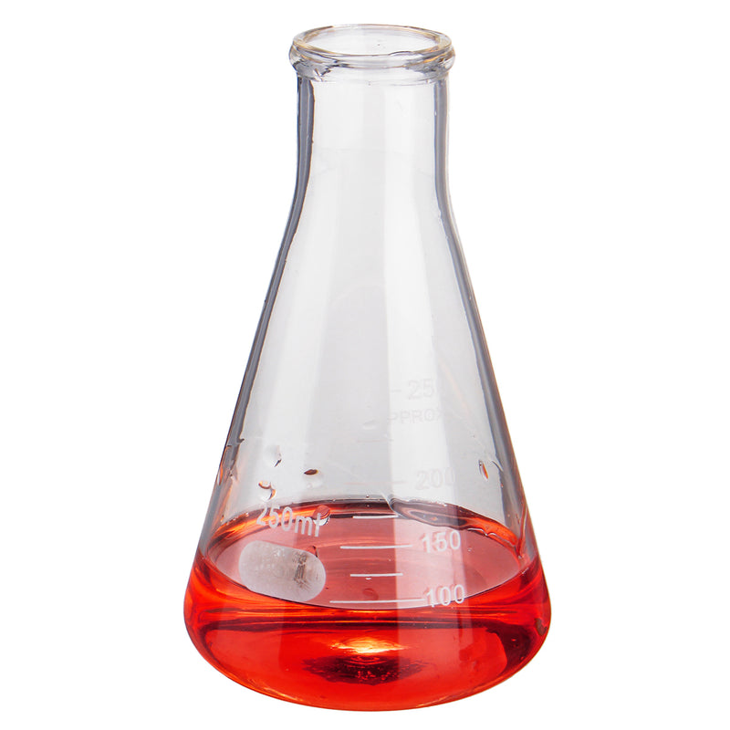 250mL Lab Glass Erlenmeyer Conical Flask Bottle w/ Rim Borosilicate Laboratory Glassware