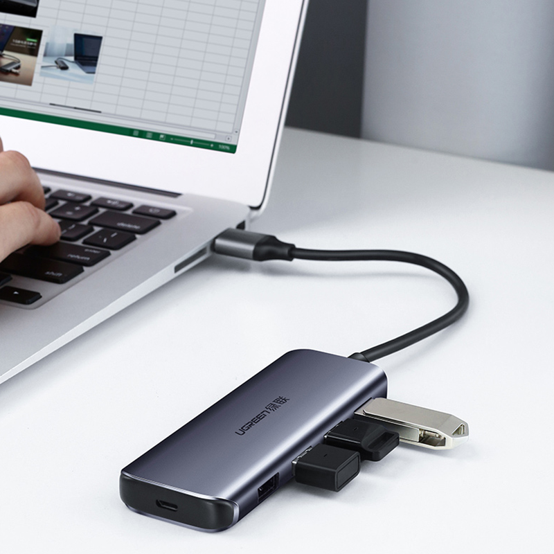 UGREEN CM207 USB3.0 High Speed with 4 Ports USB Hub Aluminum Alloy Extender Connector Multifunction with Power Supply Interface for PC Laptop