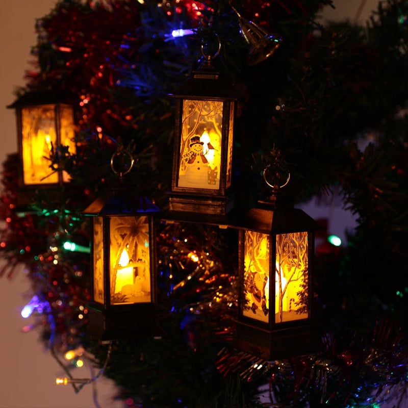 Santa Claus Snowman Jesus Elk Pattern Hanging Christmas Simulation Flame Holiday Night Light Decor