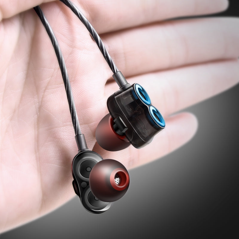 KDK-503 Universal Wired Earphone Dual Dynamic Drivers Stereo Super Bass Headset with Mic