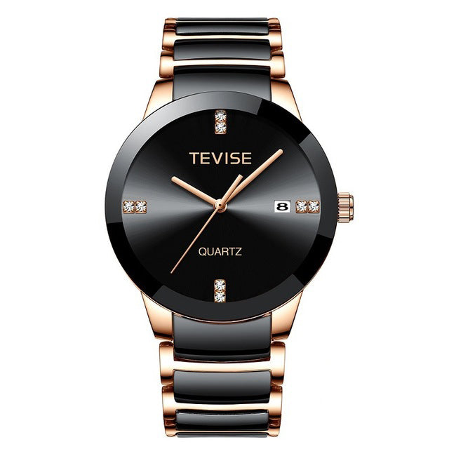 TEVISE T845 Casual Style Men Wrist Watch Date Display Full Steel Band Quartz Watch