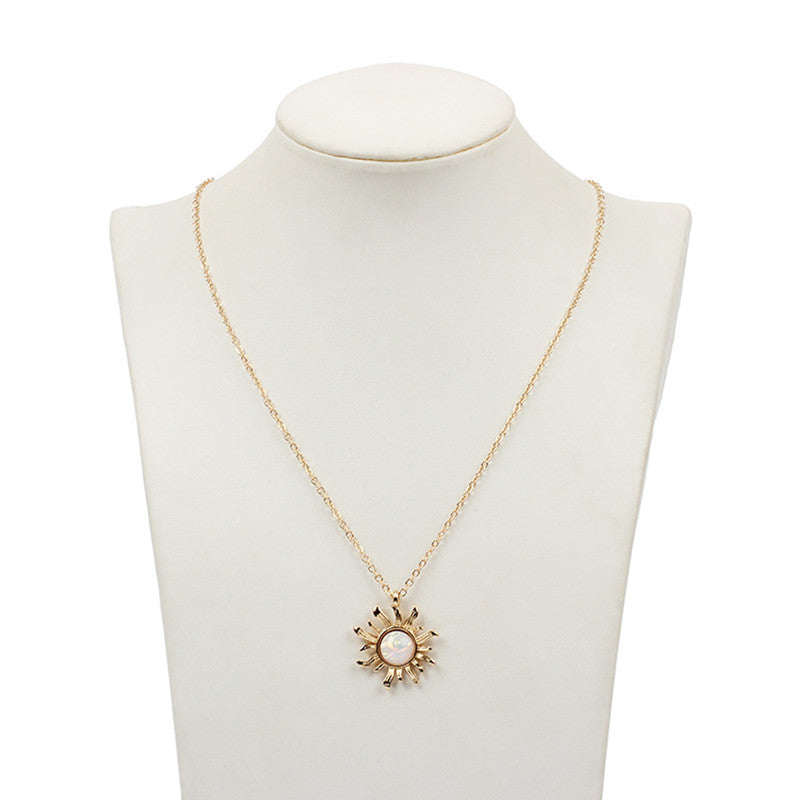 Fashion Silver Gold Sun Flower Pendant Necklace Opal Chain Statement Necklace for Women