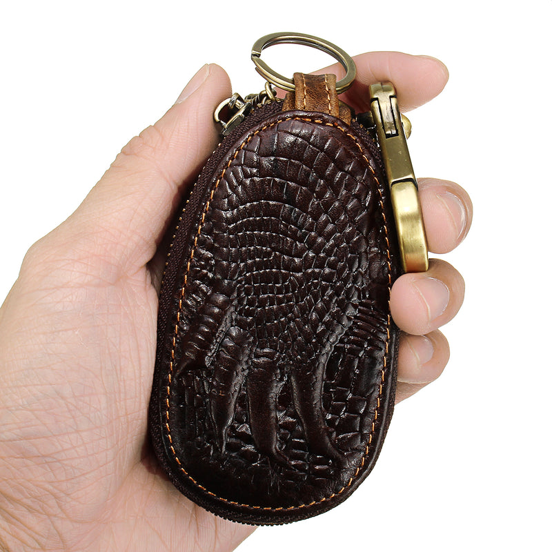 Car Remote Keychain Holder Case Bag Cowhide Leather Crocodile Claw Zipped Purse