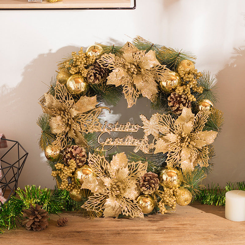 12'' Luxury Golden Christmas Party Door Window Artificial Wreath Xmas Home Decorations